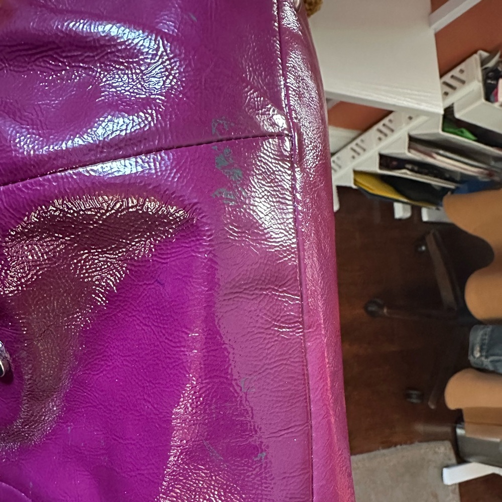 Coach Purple Leather Shoulder Bag with Plaid Accent Scarf - Picture 12 of 13